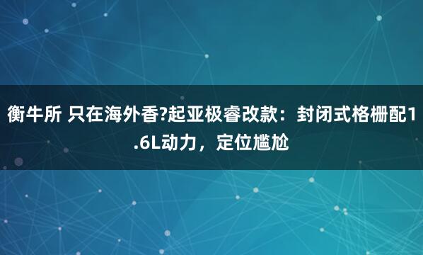 衡牛所 只在海外香?起亚极睿改款：封闭式格栅配1.6L动力，定位尴尬